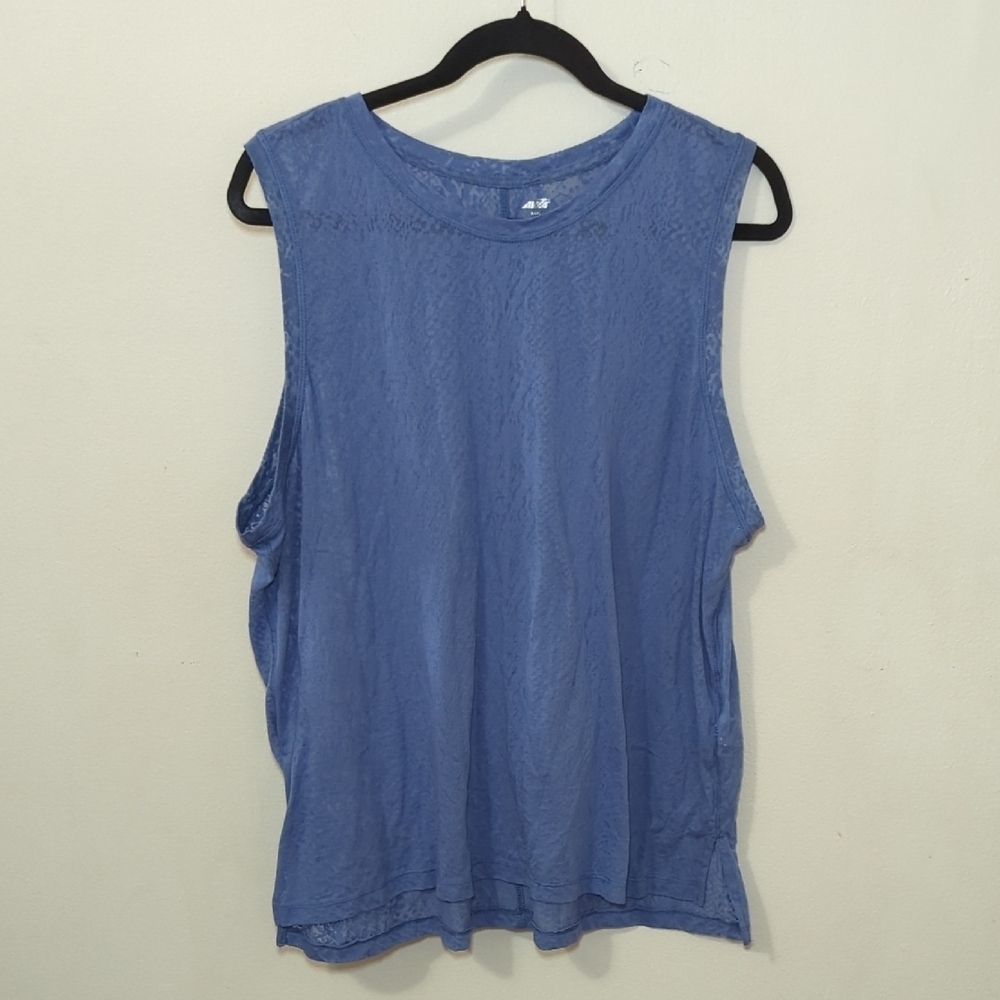 Avia Workout Tank Top Blue Sleeveless Sheer Lightweight Textured Women Size XXXL
